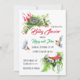 Rustikale Waldwildvögel mit Nest Baby Dusche Einladung