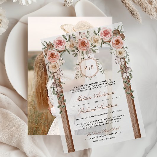 Rustikale Wappen-Blütenblume Pergament Einladungen