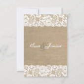 Rustikale WARM Burlap Wedding RSVP Card Karte (Rückseite)