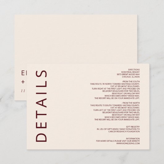 Rustikale, warme Burgund Moderne Minimalistische H Begleitkarte (Vorne/Hinten)