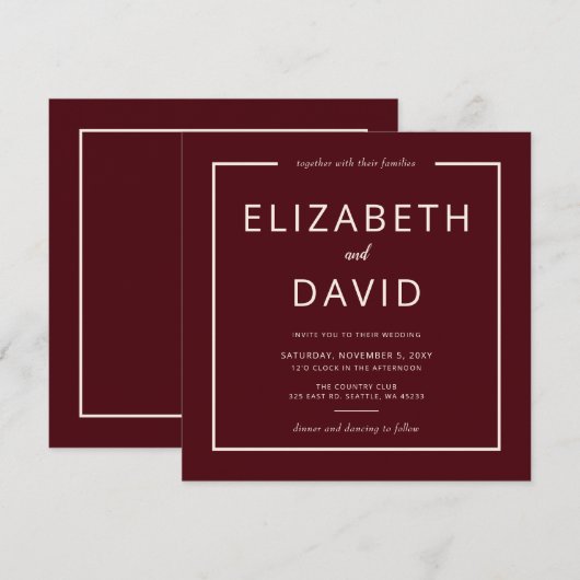 Rustikale, warme Burgund Moderne Minimalistische H Einladung (Vorne/Hinten)