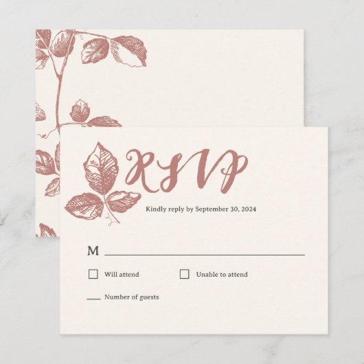 Rustikale warme Rose Whimsical Floral Wedding RSVP Karte (Vorne/Hinten)