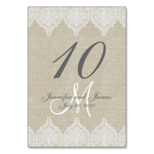 Rustikale warme Spitze-Hochzeit Tischnummer