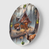 Rustikale Warme Wasserfarbenlogmelkabine Große Wanduhr (Winkel)