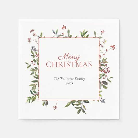 Rustikale warme Winter Berry Frohe Weihnachten Serviette (Vorderseite)