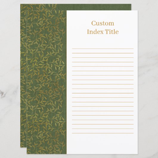 Rustikale Wäscheservice Grüne Recipe Binder Beilag (Vorne/Hinten)