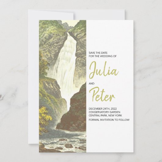Rustikale Wasserfalllandschaft Save the Date Hochz Einladung (Vorderseite)