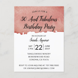 Rustikale Wasserfarbe 50 & Fabulous Geburtstag Einladungspostkarte