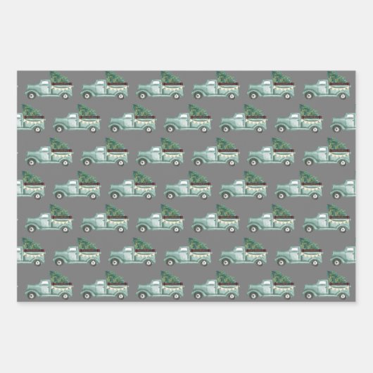 Rustikale Wasserfarbe Aquamariner Weihnachtswagen Geschenkpapier Set (Vorderseite 3)