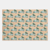 Rustikale Wasserfarbe Aquamariner Weihnachtswagen Geschenkpapier Set (Vorderseite)