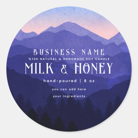 Rustikale Wasserfarbe Blaue Bergkerzenkennzeichnun Runder Aufkleber (Vorderseite)