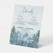 Rustikale Wasserfarbe Blaue grüne Berge Hochzeit Sockelschild (Vorderseite)