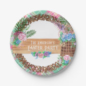 Rustikale Wasserfarbe Blumenreath glückliche Oster Pappteller (Vorderseite)