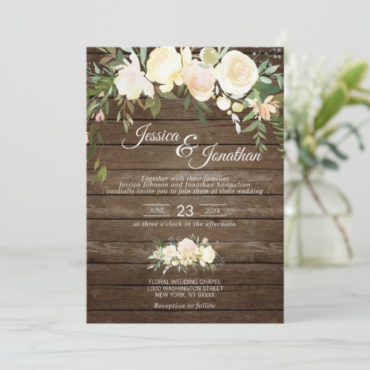 Rustikale Wasserfarbe Blütenrot Rosa Elfenbeinhoch Einladung (Stehend Vorderseite)