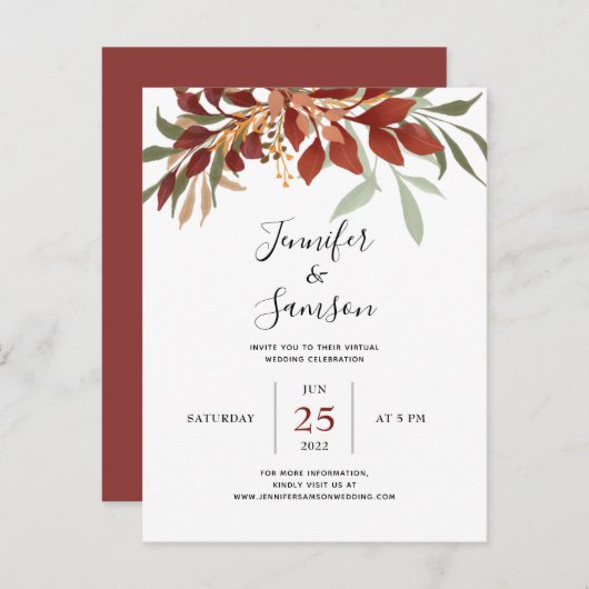 Rustikale Wasserfarbe Bohemischer Fall Virtuelle H Ankündigungspostkarte (Vorne/Hinten)