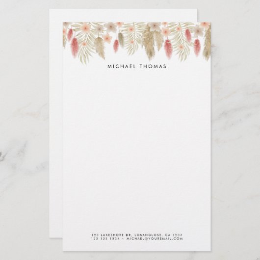 Rustikale Wasserfarbe Boho Floral Personalisiert Briefpapier (Vorne/Hinten)