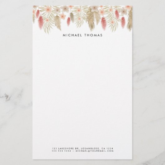 Rustikale Wasserfarbe Boho Floral Personalisiert Briefpapier (Vorderseite)