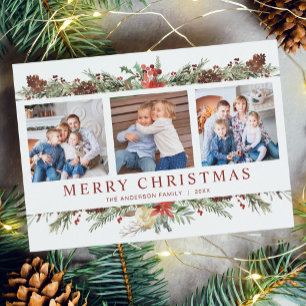 Rustikale Wasserfarbe Botanische Weihnachtszeit 3  Feiertagskarte