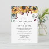 Rustikale Wasserfarbe Burgund Sonnenblumen Hochzei Einladung (Stehend Vorderseite)