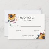 Rustikale Wasserfarbe Burgund Sonnenblumen Hochzei RSVP Karte (Vorderseite)