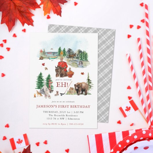 Rustikale Wasserfarbe | Canada Day Birthday Party Einladung