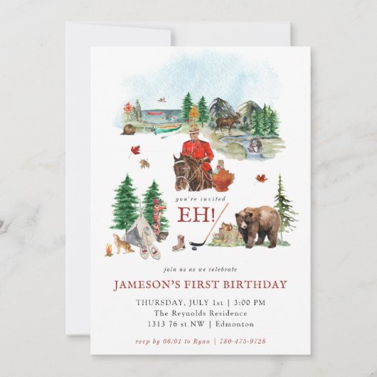 Rustikale Wasserfarbe | Canada Day Birthday Party Einladung (Vorderseite)