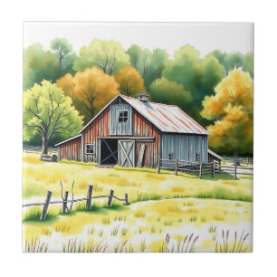 Rustikale Wasserfarbe des Stalls umgeben von Felde Fliese