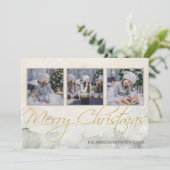Rustikale Wasserfarbe Drei Foto Frohe Weihnachten (Stehend Vorderseite)