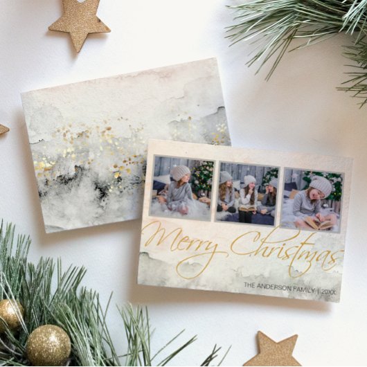 Rustikale Wasserfarbe Drei Foto Frohe Weihnachten