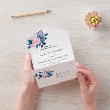 rustikale Wasserfarbe eines rosa & blauen Blumenbo