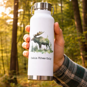 Rustikale Wasserfarbe-Elch-Waldwanderung Trinkflasche