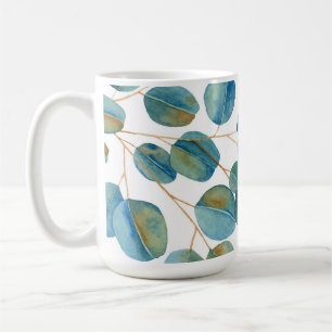 Rustikale Wasserfarbe Eukalyptusblätter Kaffeetasse