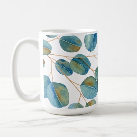 Rustikale Wasserfarbe Eukalyptusblätter Kaffeetasse (Links)