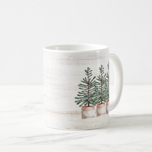Rustikale Wasserfarbe Evergreen Trees Tasse (VorderseiteRechts)