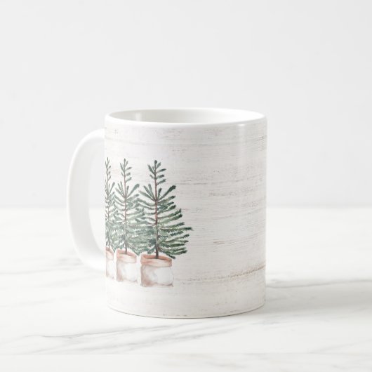 Rustikale Wasserfarbe Evergreen Trees Tasse (Vorderseite Links)