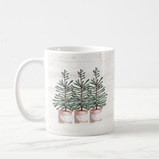 Rustikale Wasserfarbe Evergreen Trees Tasse (Links)