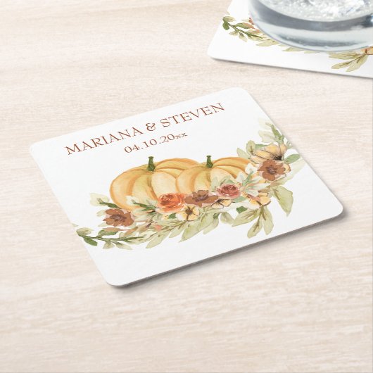 Rustikale Wasserfarbe Fall in Liebe Pumpkin Hochze Rechteckiger Pappuntersetzer (angewinkelt)