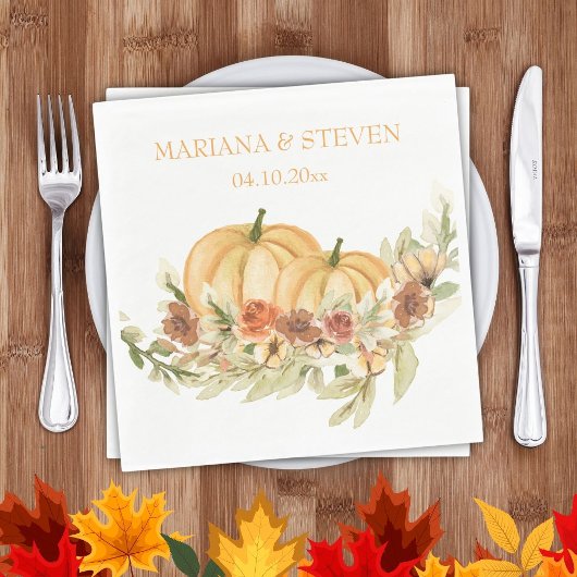 Rustikale Wasserfarbe Fall in Liebe Pumpkin Hochze Serviette