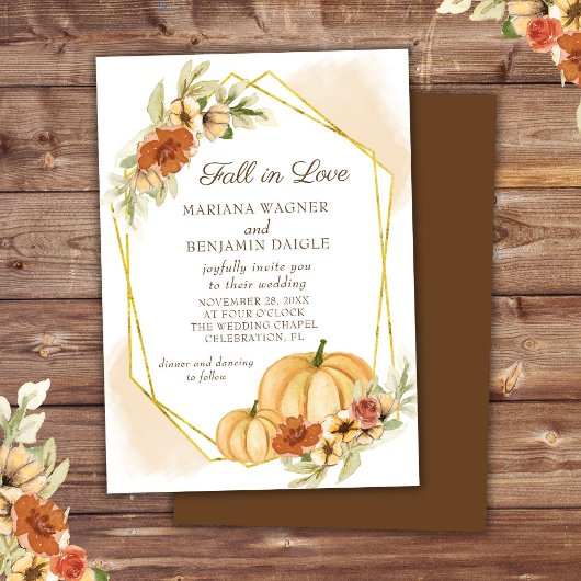 Rustikale Wasserfarbe Fall in Liebe Pumpkin Weddin Einladung