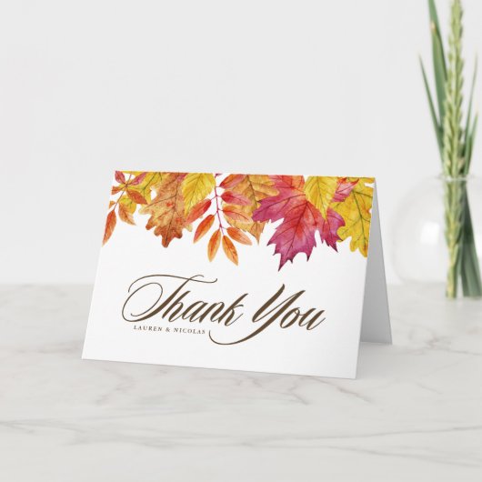 Rustikale Wasserfarbe Fallende Blätter Hochzeit im Dankeskarte (Vorderseite)