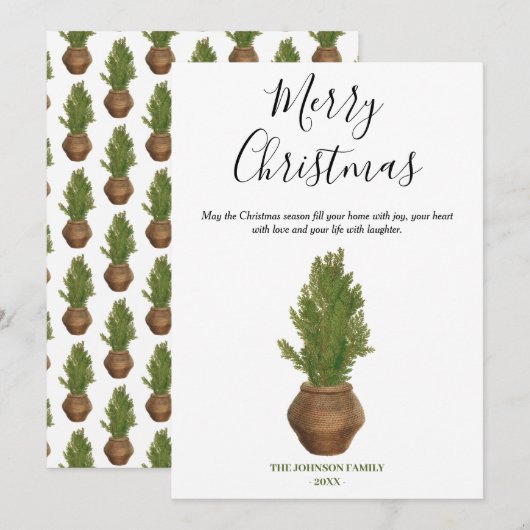 Rustikale Wasserfarbe Frohe Weihnachtsbaum Urlaub (Vorne/Hinten)