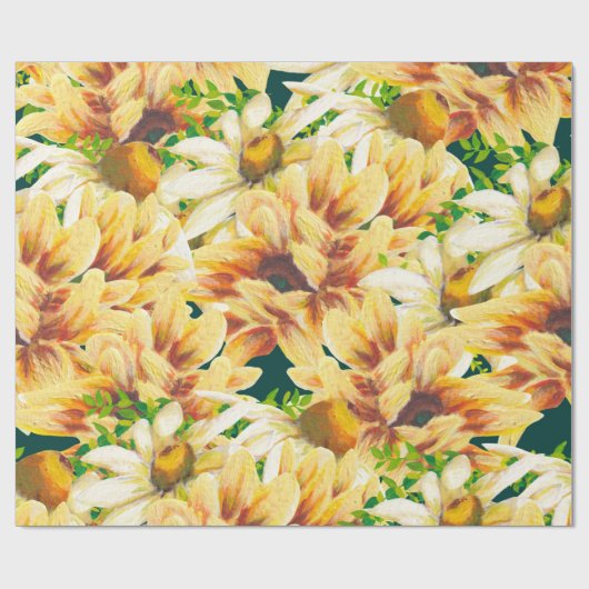 Rustikale Wasserfarbe Gelb und grüne Sonnenblumen Geschenkpapier (Flach)