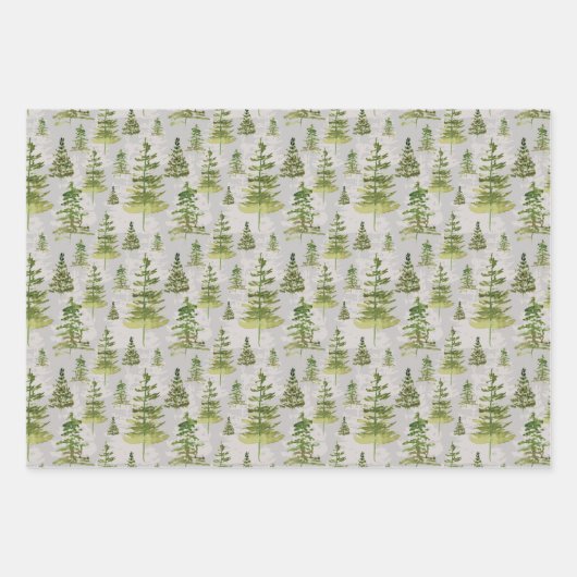 Rustikale Wasserfarbe Grün Pine Tree Weihnachten Geschenkpapier Set (Vorderseite 3)