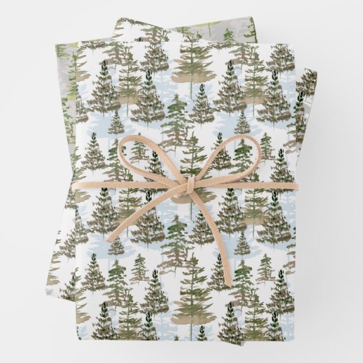 Rustikale Wasserfarbe Grün Pine Tree Weihnachten Geschenkpapier Set (Beispiel)