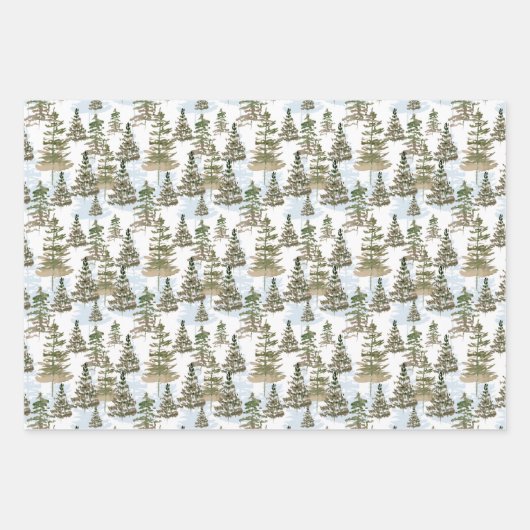 Rustikale Wasserfarbe Grün Pine Tree Weihnachten Geschenkpapier Set (Vorderseite)