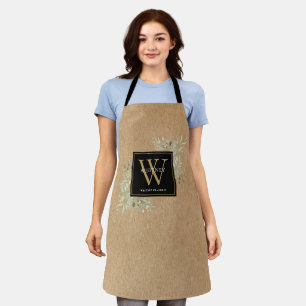 Rustikale Wasserfarbe Grün Schwarz Gold Monogramm Schürze