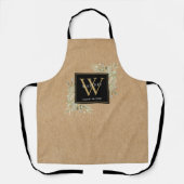 Rustikale Wasserfarbe Grün Schwarz Gold Monogramm Schürze (Vorderseite)