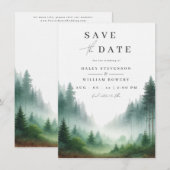 Rustikale Wasserfarbe Grüne Wald Hochzeitsdestinat Save The Date (Vorne/Hinten)