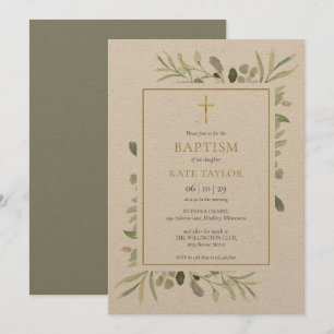 Rustikale Wasserfarbe Grüntaufe Christening Einladung