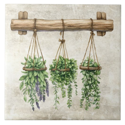 Rustikale Wasserfarbe-Hängekräuter mit Schnur-Desi Fliese (Vorderseite)